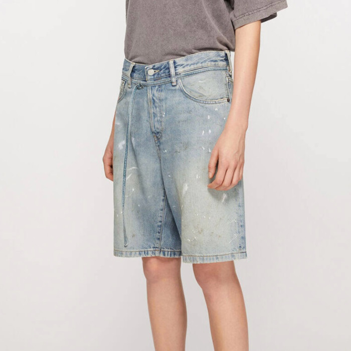 NIGO Acne Studios Men's And Women's Spring/summer Cotton Washed Splashed Ink Denim Shorts With Zipper Loose Wide Leg Jeans Pants Ngvp #nigo8523