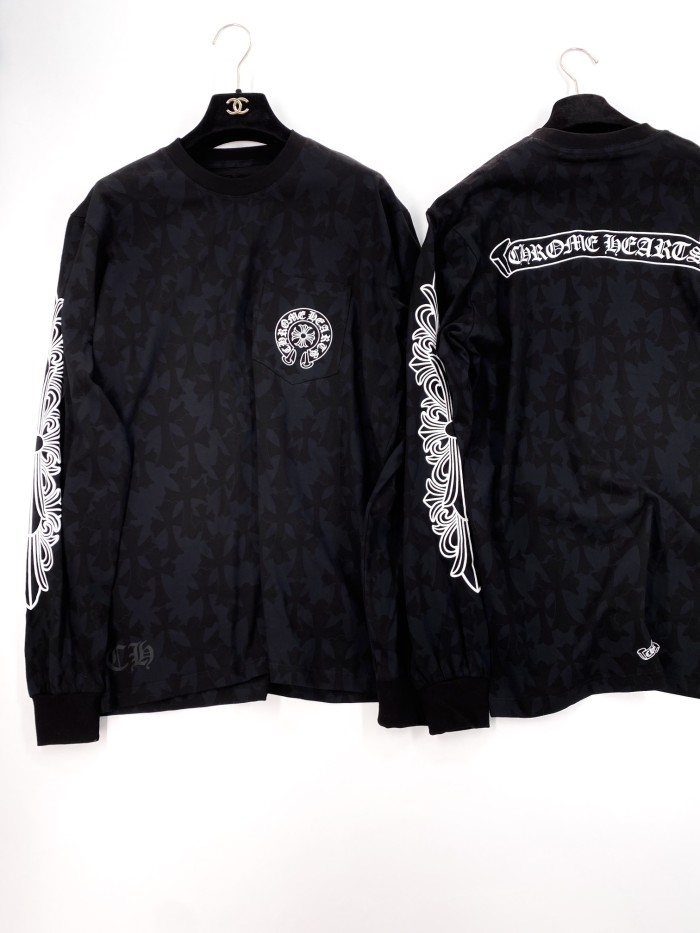 NIGO Chrome Hearts Men's Summer Black Logo Print Round Neck Straight Long Sleeve T-Shirt #nigo99845