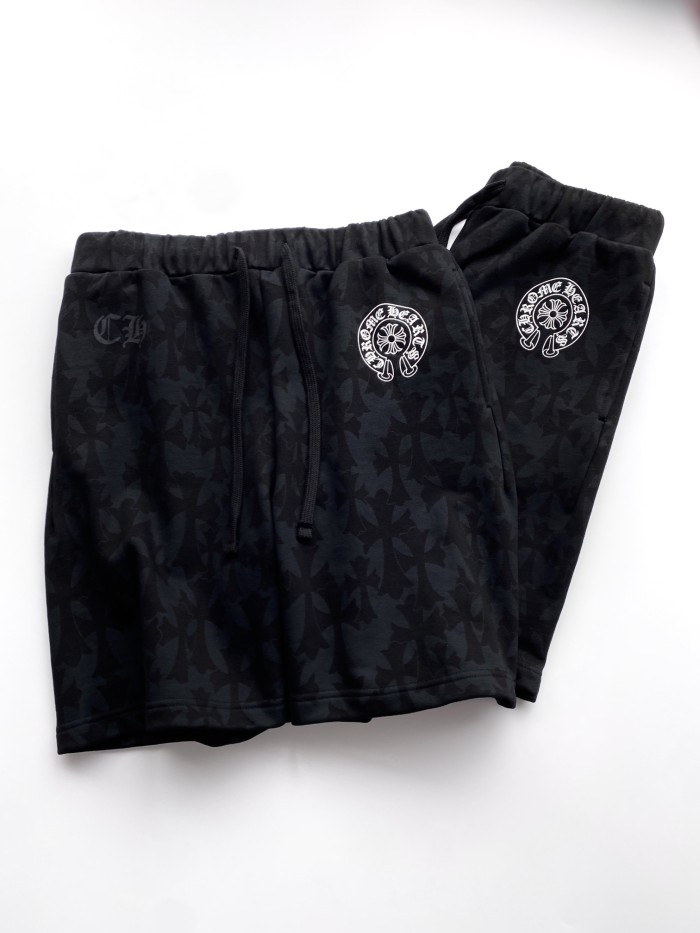 NIGO Chrome Hearts Men's Summer Black Logo Print Stretch Lace-Up Straight Shorts #nigo99848