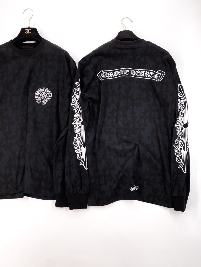 NIGO Chrome Hearts Men's Summer Black Logo Print Round Neck Straight Long Sleeve T-Shirt #nigo99845