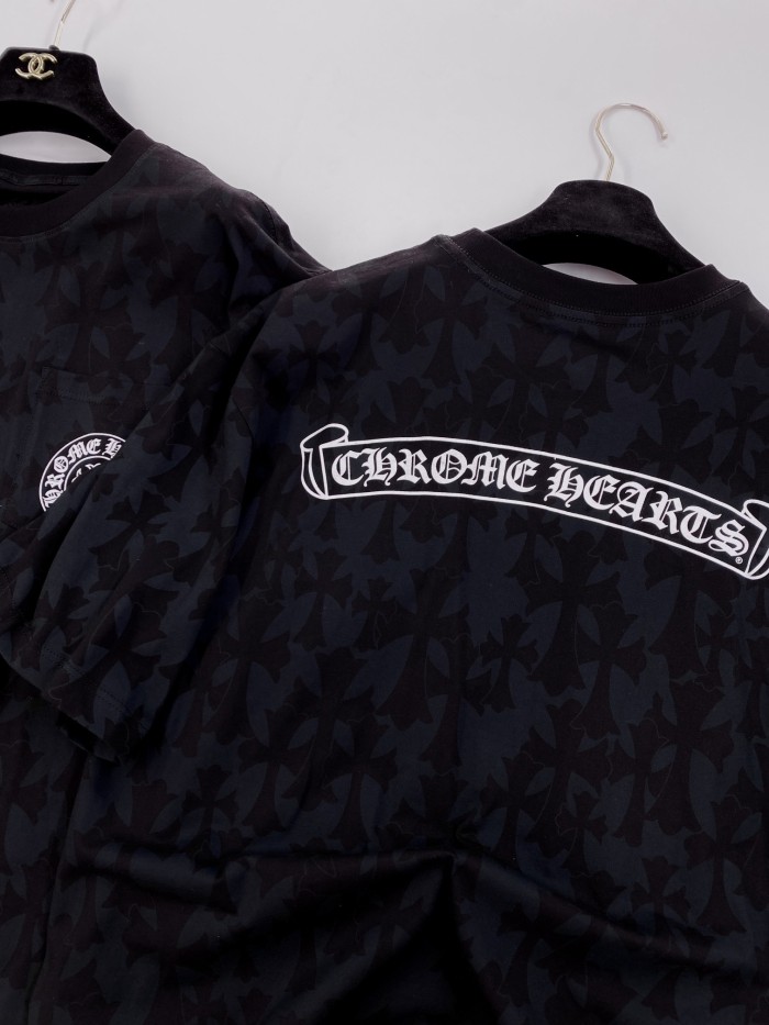 NIGO Chrome Hearts Men's Summer Black Logo Printed Round Neck Straight Short Sleeve T-Shirt #nigo99844