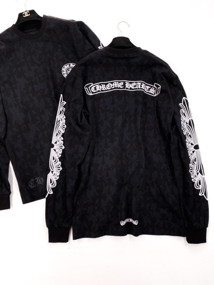 NIGO Chrome Hearts Men's Summer Black Logo Print Round Neck Straight Long Sleeve T-Shirt #nigo99845