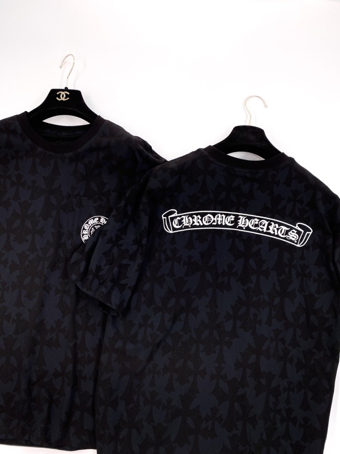NIGO Chrome Hearts Men's Summer Black Logo Printed Round Neck Straight Short Sleeve T-Shirt #nigo99844