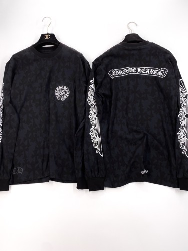 NIGO Chrome Hearts Men's Summer Black Logo Print Round Neck Straight Long Sleeve T-Shirt #nigo99845