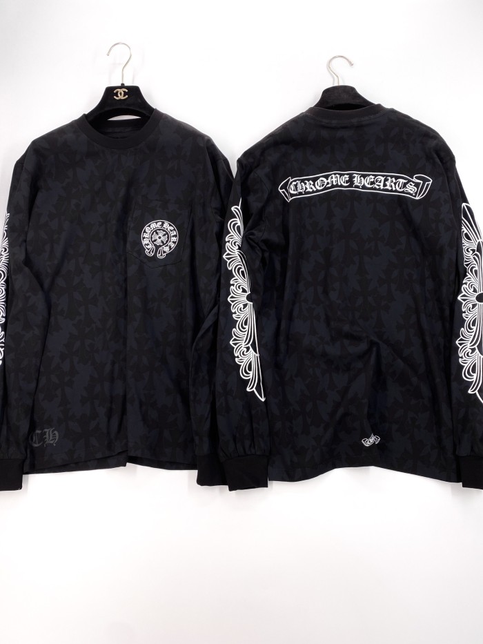 NIGO Chrome Hearts Men's Summer Black Logo Print Round Neck Straight Long Sleeve T-Shirt #nigo99845