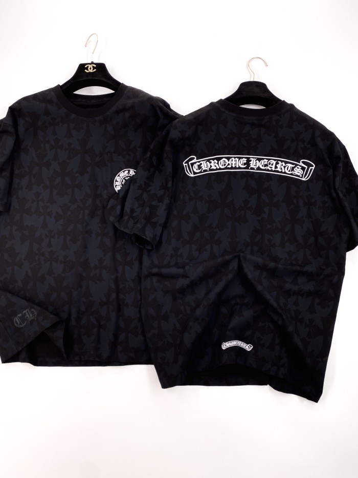 NIGO Chrome Hearts Men's Summer Black Logo Printed Round Neck Straight Short Sleeve T-Shirt #nigo99844