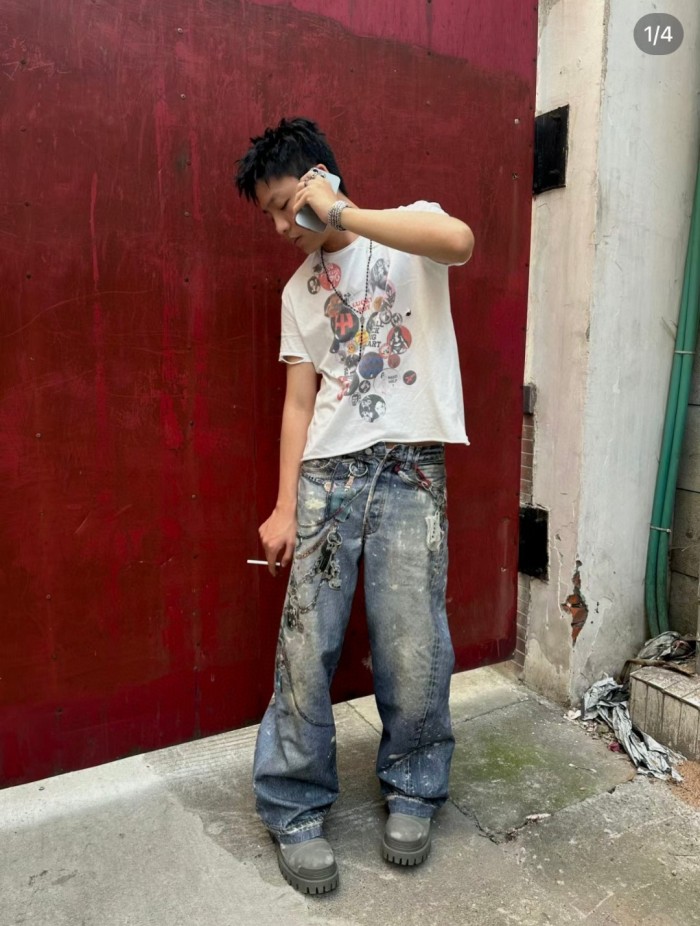 NIGO Acne Studios Men's And Women's 3DPrinted Pattern Loose Low Waisted Casual Wide Leg Solid Color Denim Pants Ngvp #nigo8513