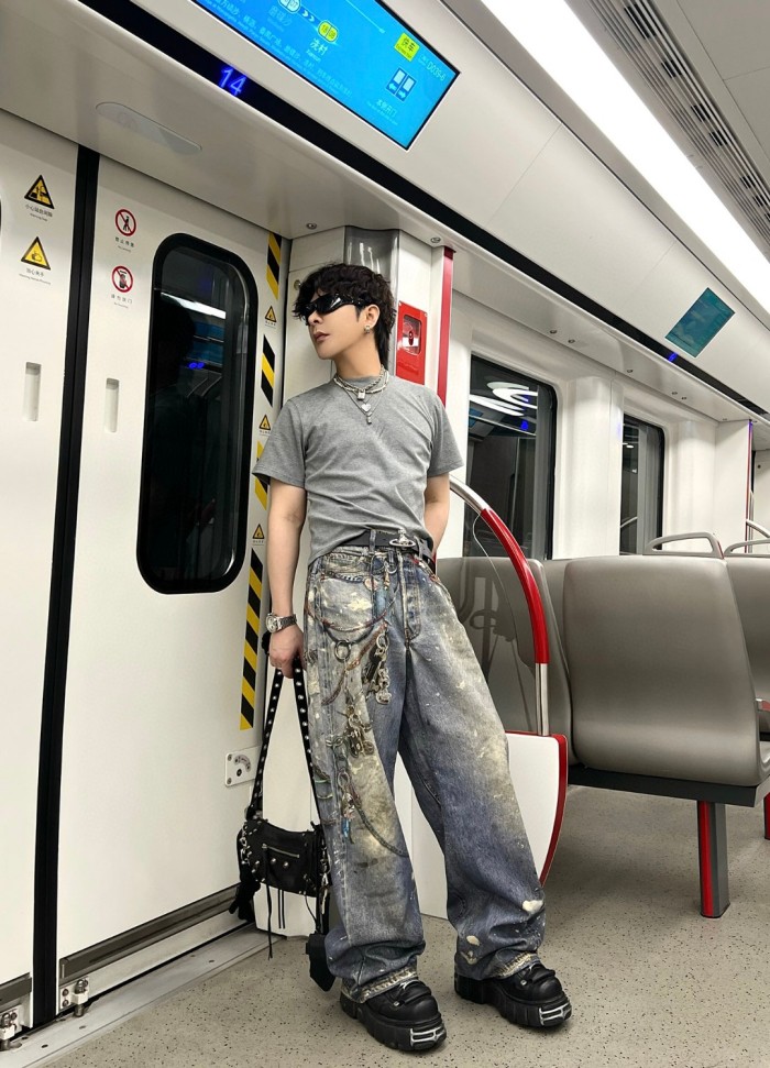 NIGO Acne Studios Men's And Women's 3DPrinted Pattern Loose Low Waisted Casual Wide Leg Solid Color Denim Pants Ngvp #nigo8513