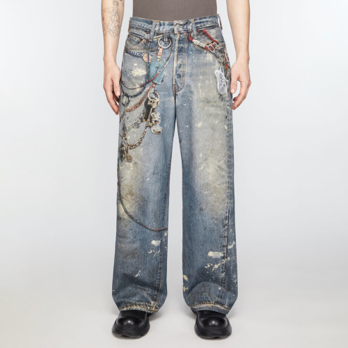 NIGO Acne Studios Men's And Women's 3DPrinted Pattern Loose Low Waisted Casual Wide Leg Solid Color Denim Pants Ngvp #nigo8513