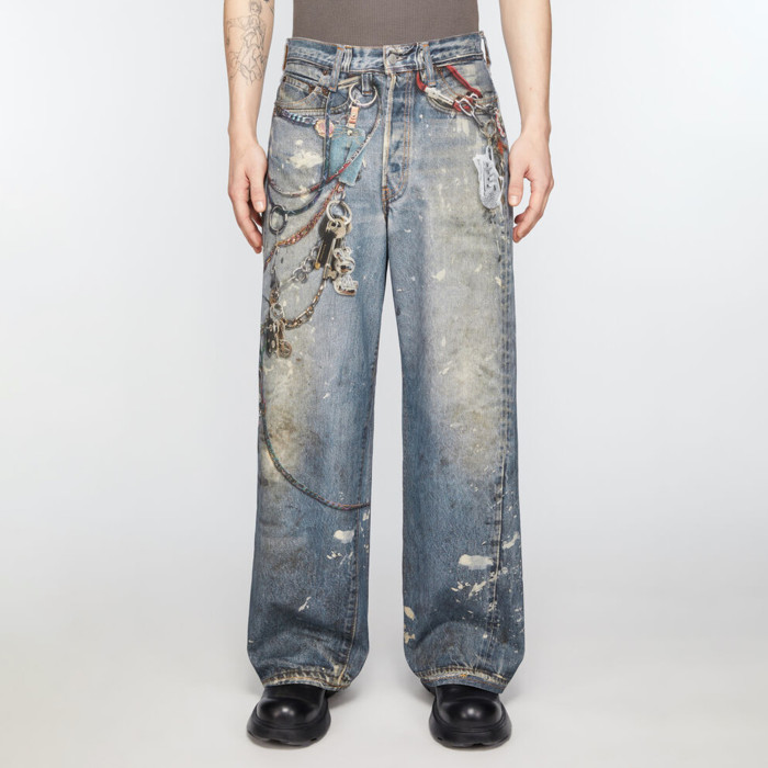 NIGO Acne Studios Men's And Women's 3DPrinted Pattern Loose Low Waisted Casual Wide Leg Solid Color Denim Pants Ngvp #nigo8513