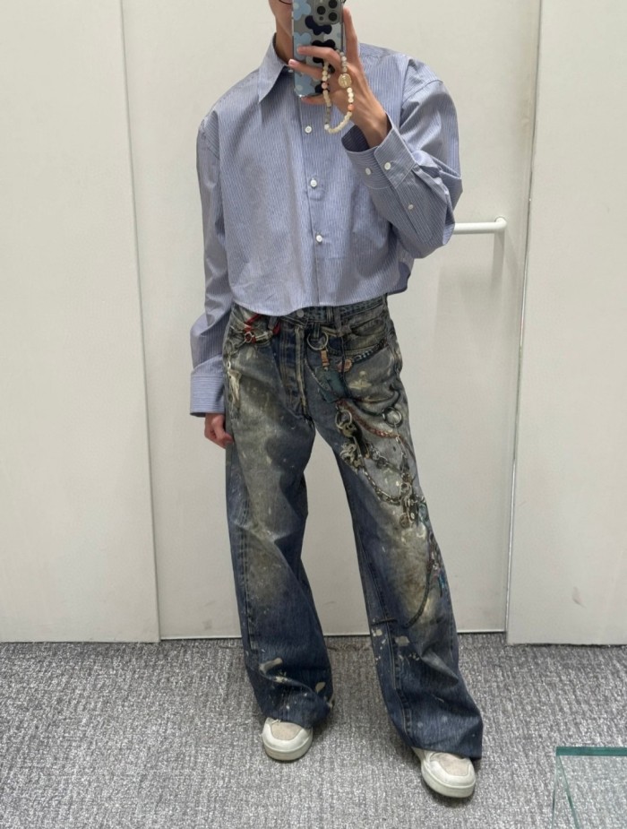 NIGO Acne Studios Men's And Women's 3DPrinted Pattern Loose Low Waisted Casual Wide Leg Solid Color Denim Pants Ngvp #nigo8513