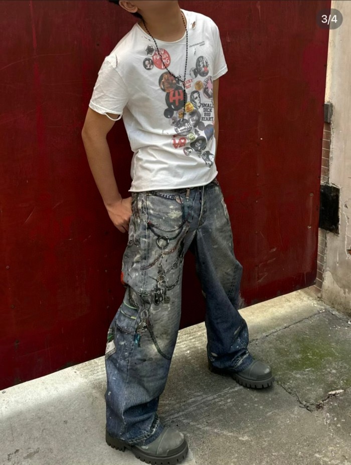 NIGO Acne Studios Men's And Women's 3DPrinted Pattern Loose Low Waisted Casual Wide Leg Solid Color Denim Pants Ngvp #nigo8513