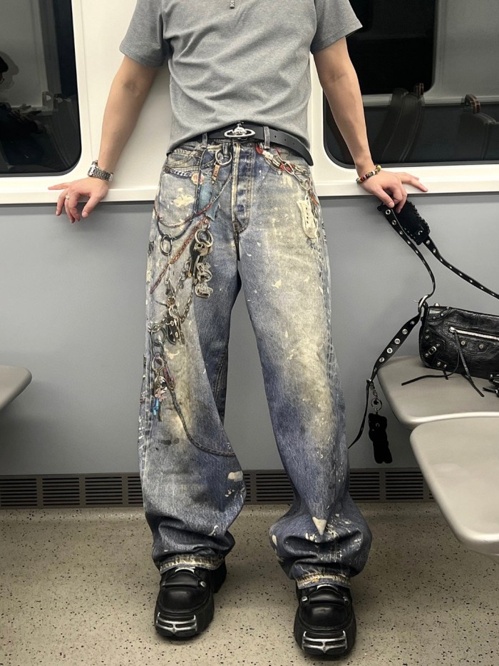 NIGO Acne Studios Men's And Women's 3DPrinted Pattern Loose Low Waisted Casual Wide Leg Solid Color Denim Pants Ngvp #nigo8513