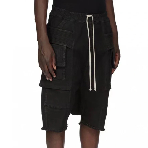 NIGO Rick Owens X Dekshdw Men's Spring/summer Vintage High Street Broken Black Distressed Denim Shorts With Drawstring Pants Ngvp #nigo8539