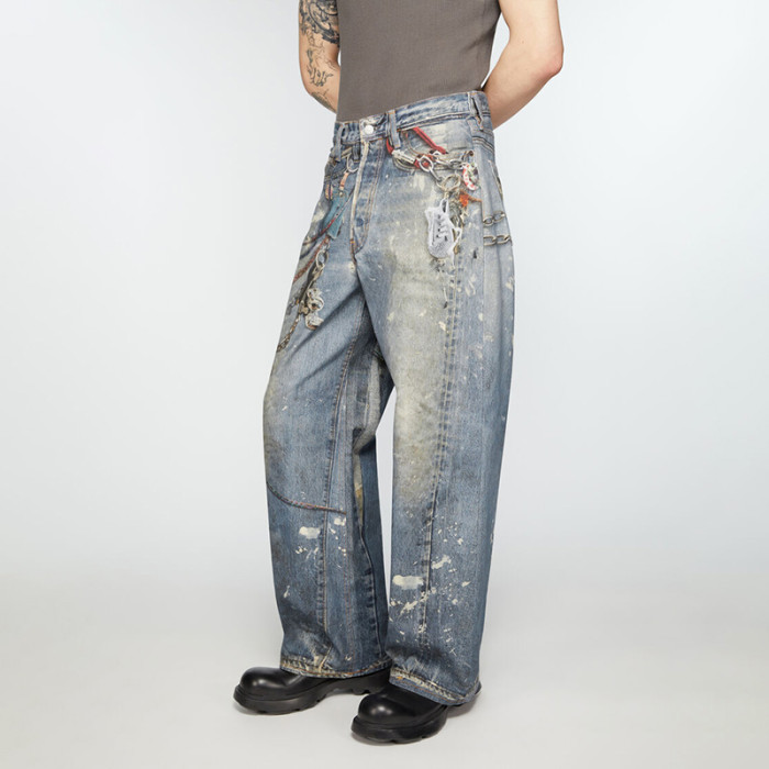 NIGO Acne Studios Men's And Women's 3DPrinted Pattern Loose Low Waisted Casual Wide Leg Solid Color Denim Pants Ngvp #nigo8513