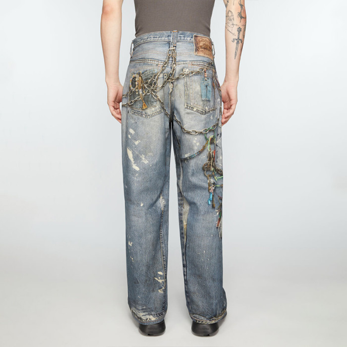 NIGO Acne Studios Men's And Women's 3DPrinted Pattern Loose Low Waisted Casual Wide Leg Solid Color Denim Pants Ngvp #nigo8513