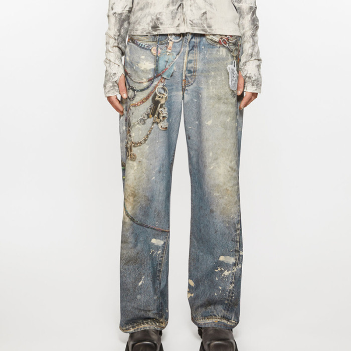NIGO Acne Studios Men's And Women's 3DPrinted Pattern Loose Low Waisted Casual Wide Leg Solid Color Denim Pants Ngvp #nigo8513