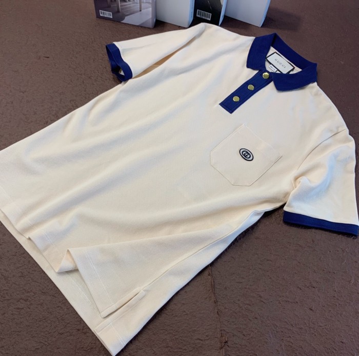 NIGO Gucci Men's Summer Decorated Interlocking Double G Label Stretch Cotton Polo Shirt Short Sleeve T-Shirt #nigo99859