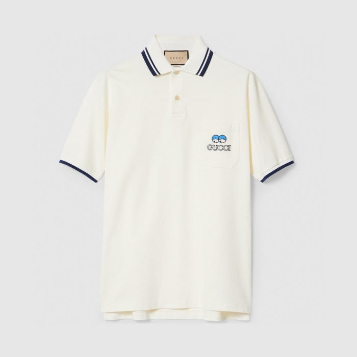 NIGO Gucci Men's Summer Decorated Interlocking Double G Label Stretch Cotton Polo Shirt Short Sleeve T-Shirt #nigo99859