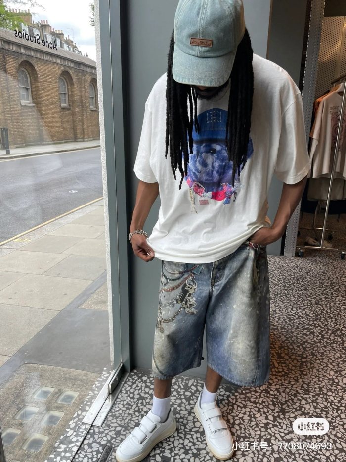 NIGO Acne Studios Men's Women's Summer Solid Color 3D Printed Low Rise Vintage Casual Loose Denim Shorts Ngvp #nigo8514
