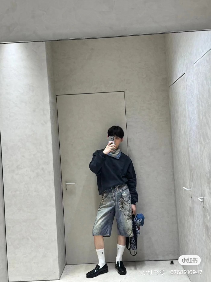 NIGO Acne Studios Men's Women's Summer Solid Color 3D Printed Low Rise Vintage Casual Loose Denim Shorts Ngvp #nigo8514