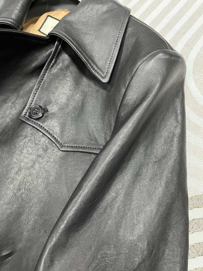 NIGO Gucci Men's Fall And Winter Black Double Breasted Lace Up Drawstring Lambskin Long Coat Jacket #nigo99879