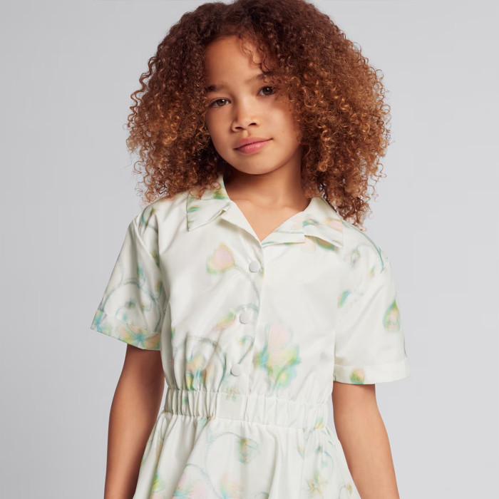 NIGO Dior Kid's Summer Floral Printed Lapel Mid-Length Fitted Short Sleeve Flared Dress #nigo31291