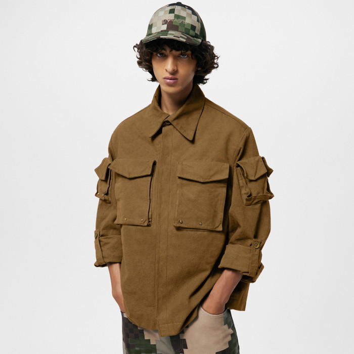 NIGO Louis Vuitton Men's Fall And Winter Brown Monogrammed Studded Cotton Single Breasted Long Sleeved Jacket #nigo99882