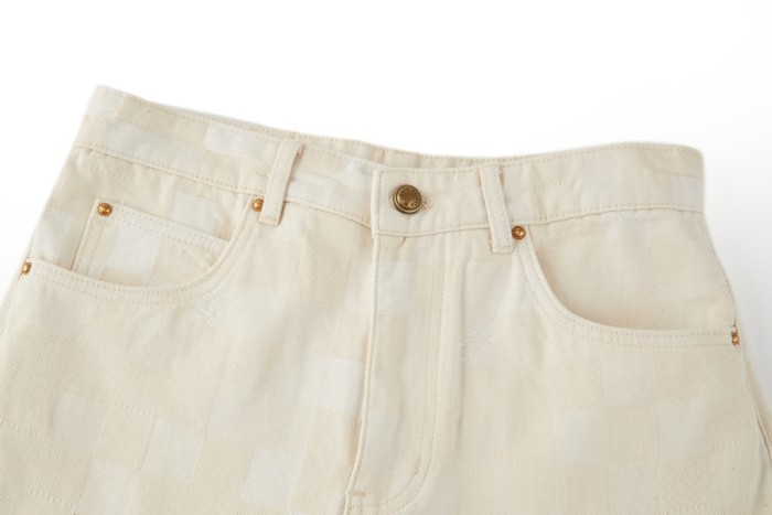 NIGO Louis Vuitton Men's Spring Summer Beige Plaid Jacquard Mid-Rise Straight Leg Jeans Pants #nigo99881