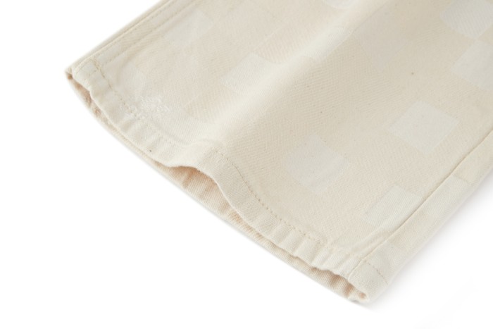 NIGO Louis Vuitton Men's Spring Summer Beige Plaid Jacquard Mid-Rise Straight Leg Jeans Pants #nigo99881