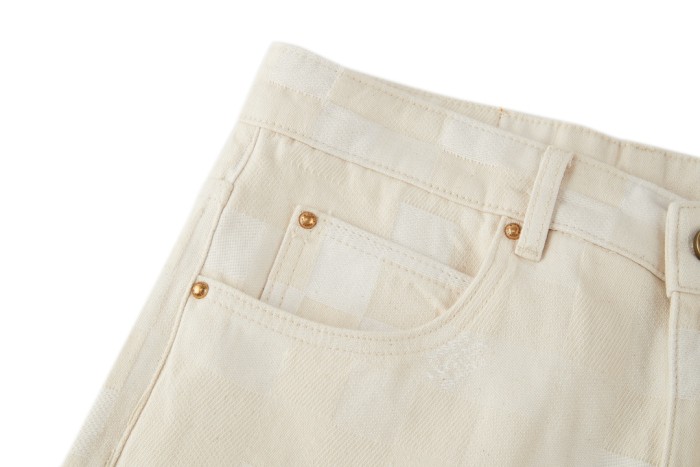 NIGO Louis Vuitton Men's Spring Summer Beige Plaid Jacquard Mid-Rise Straight Leg Jeans Pants #nigo99881