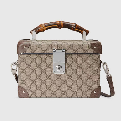 NIGO Gucci Logo Canvas Handbag Fashionable Bamboo Handle Makeup Box Crossbody Bag #nigo71281