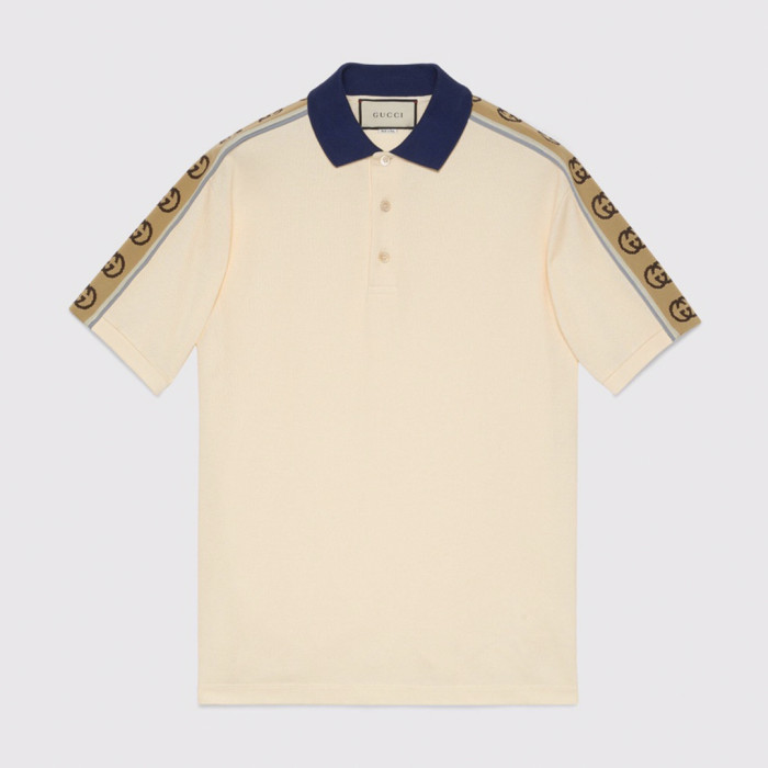 NIGO Gucci Men's Summer Double G Logo Striped Polo Shirt Color Block Button Cotton Casual Fit T-shirt #nigo71282