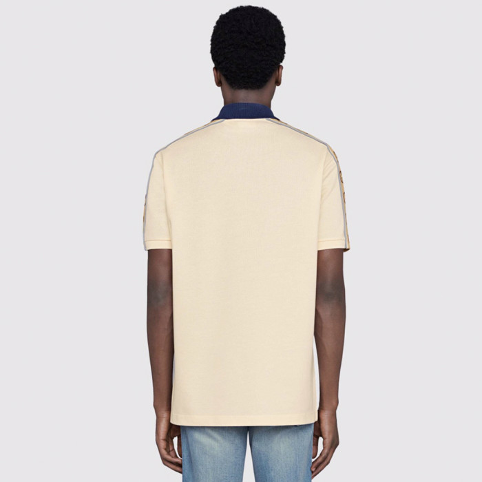 NIGO Gucci Men's Summer Double G Logo Striped Polo Shirt Color Block Button Cotton Casual Fit T-shirt #nigo71282