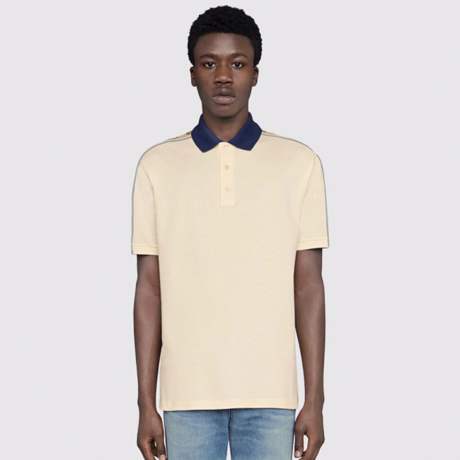 NIGO Gucci Men's Summer Double G Logo Striped Polo Shirt Color Block Button Cotton Casual Fit T-shirt #nigo71282