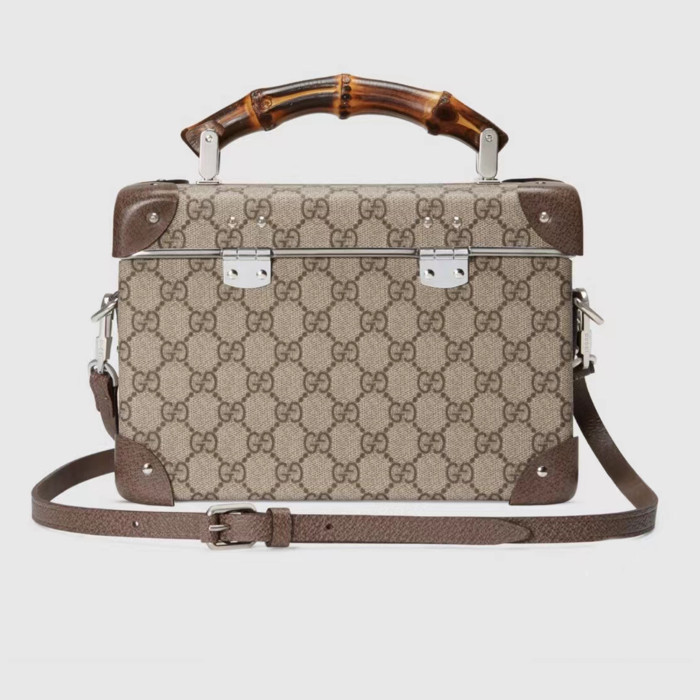 NIGO Gucci Logo Canvas Handbag Fashionable Bamboo Handle Makeup Box Crossbody Bag #nigo71281
