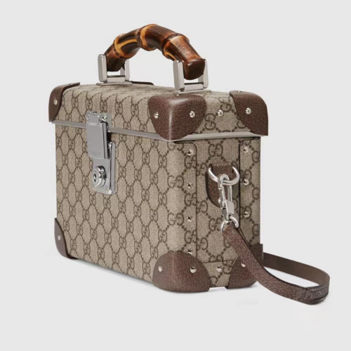NIGO Gucci Logo Canvas Handbag Fashionable Bamboo Handle Makeup Box Crossbody Bag #nigo71281