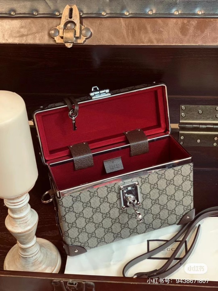 NIGO Gucci Logo Canvas Handbag Fashionable Bamboo Handle Makeup Box Crossbody Bag #nigo71281