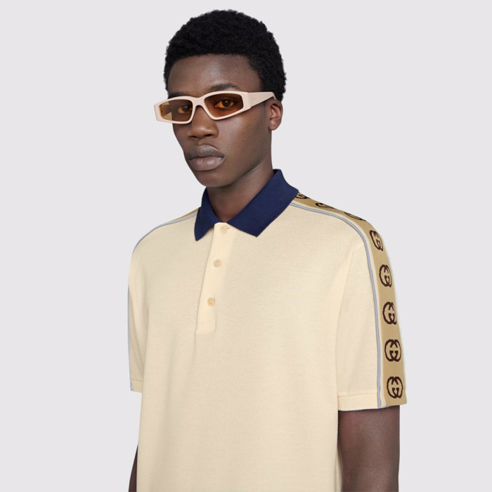 NIGO Gucci Men's Summer Double G Logo Striped Polo Shirt Color Block Button Cotton Casual Fit T-shirt #nigo71282