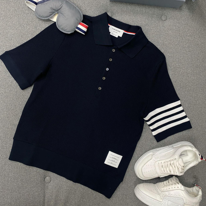 NIGO Thom Browne Men's Summer Solid Color Striped Cotton Polo Shirt Short Sleeve T-Shirt #nigo99912