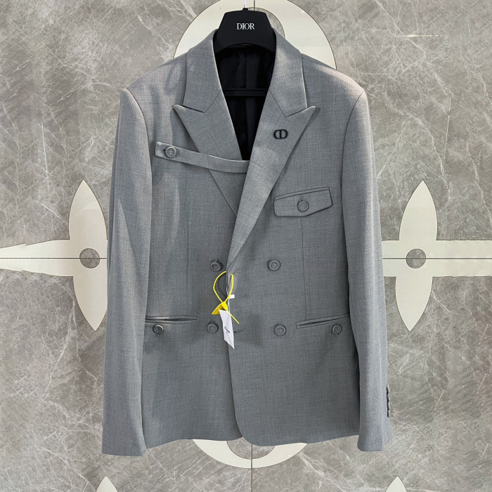 Men's Spring and Autumn Gray Double Breasted Long Sleeve Suit Jacket Blazer Embroidered Logo Suit Pants Set #nigo99926
