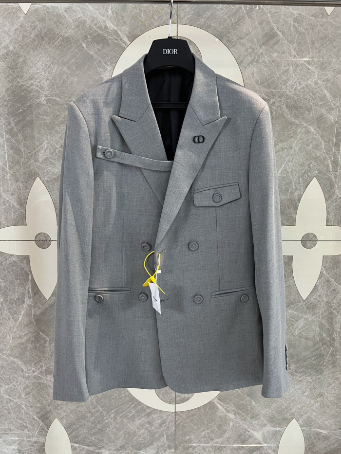 Men's Spring and Autumn Gray Double Breasted Long Sleeve Suit Jacket Blazer Embroidered Logo Suit Pants Set #nigo99926