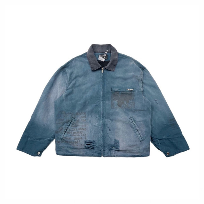 NIGO Enfants Riches Deprimes Men's Spring and Autumn Washed Damaged Long sleeved Lapel Blue Loose Work Jacket Ngvp #nigo7918