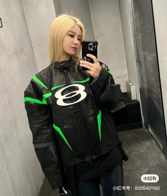 NIGO Balenciaga Men's Women's Autumn And Winter Cowhide Splicing Zipper Letters Embroidery Long Beard Loose Unity Sports Idol Black Racer Jacket Ngvp #nigo8577