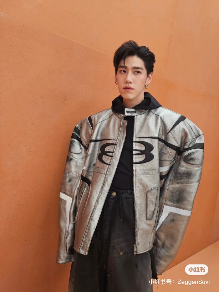NIGO Balenciaga Men's Women's Autumn And Winter Cowhide Old Splicing Unity Sports Idol Silver Zipper Standing Collar Long Sleeve Loose Racer Jacket Ngvp #nigo8579