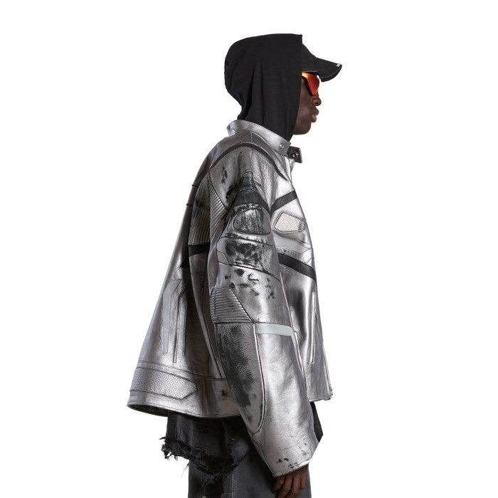 NIGO Balenciaga Men's Women's Autumn And Winter Cowhide Old Splicing Unity Sports Idol Silver Zipper Standing Collar Long Sleeve Loose Racer Jacket Ngvp #nigo8579