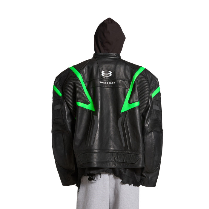 NIGO Balenciaga Men's Women's Autumn And Winter Cowhide Splicing Zipper Letters Embroidery Long Beard Loose Unity Sports Idol Black Racer Jacket Ngvp #nigo8577