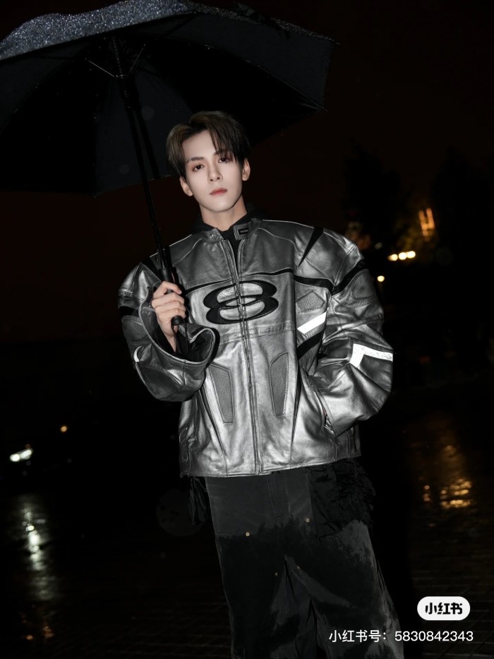 NIGO Balenciaga Men's Women's Autumn And Winter Cowhide Old Splicing Unity Sports Idol Silver Zipper Standing Collar Long Sleeve Loose Racer Jacket Ngvp #nigo8579