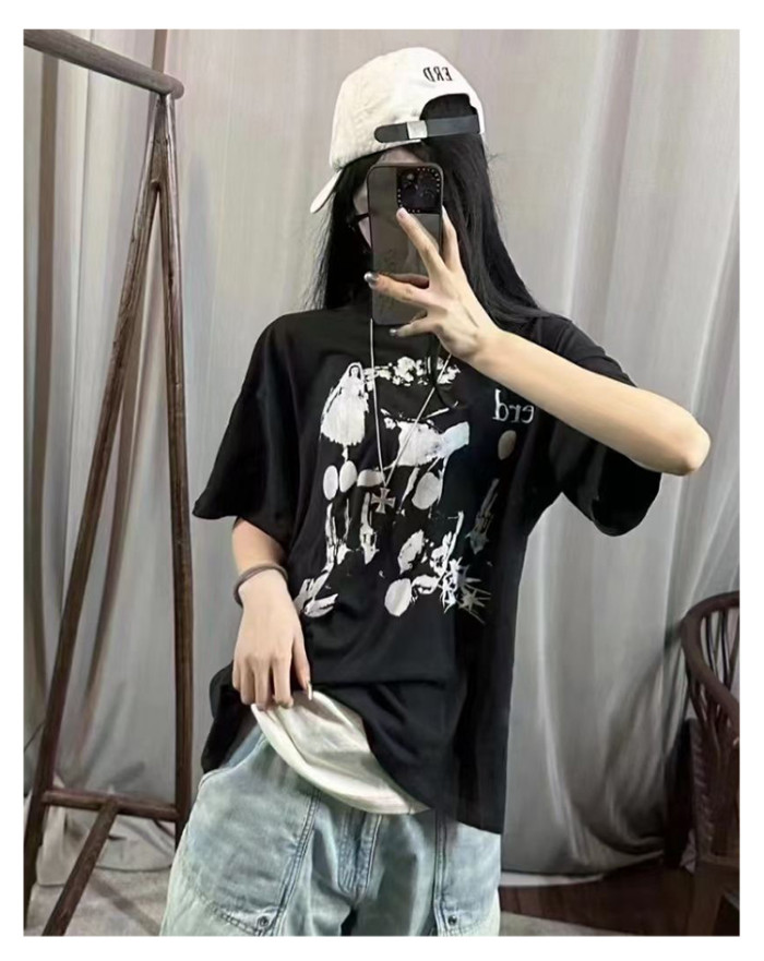 NIGO Enfants Riches Deprimes Men's Summer Washed Pattern Letter Print Round Neck Cotton Fitted Short Sleeve T-Shirt Ngvp #nigo8586