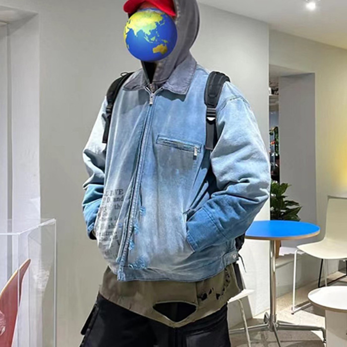 NIGO Enfants Riches Deprimes Men's Spring and Autumn Washed Damaged Long sleeved Lapel Blue Loose Work Jacket Ngvp #nigo7918